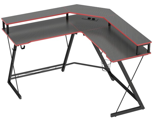 HOMCOM Birou în L cu Prize, 128 cm cu Suport Monitor | Aosom Romania