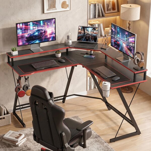 HOMCOM Birou în L cu Prize, 128 cm cu Suport Monitor | Aosom Romania