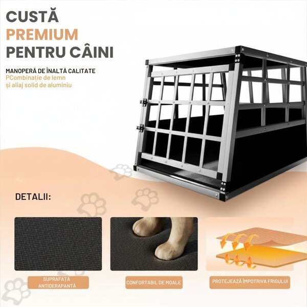 Cușcă de transport pentru câini BRUNO, 66x90x72cm, argintiu/negru Jurhan