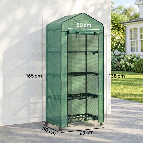 Outsunny Seră Portabilă, Seră pentru Flori și Plante pentru Exterior cu 4 Rafturi, Prelată PE, Verde | Aosom Romania