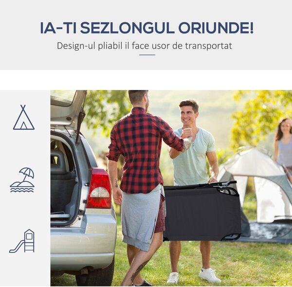Sezlong Pliabil Outsunny cu Orificiu pentru Fata si Perne, pentru Gradina, Plaja si Camping, Negru | Aosom Romania