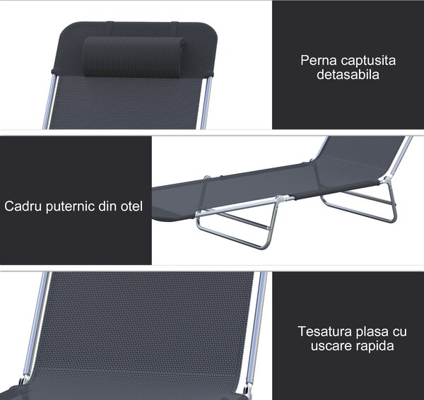 Outsunny Sezlong pentru Bronzat Pliabil si Reclinabil, negru | Aosom Romania