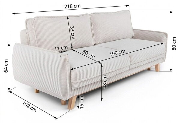 Canapea verde-deschis extensibilă cu tapițerie din catifea reiată 218 cm Tori – Bonami Selection