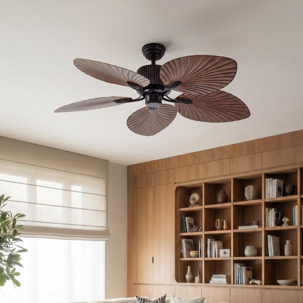 Lucande Ventilator de tavan Silvaris, Ø 132 cm, aspect lemn, DC, silențios, Lemn, Camera de zi / sufragerie, Plastic, Scandinavă