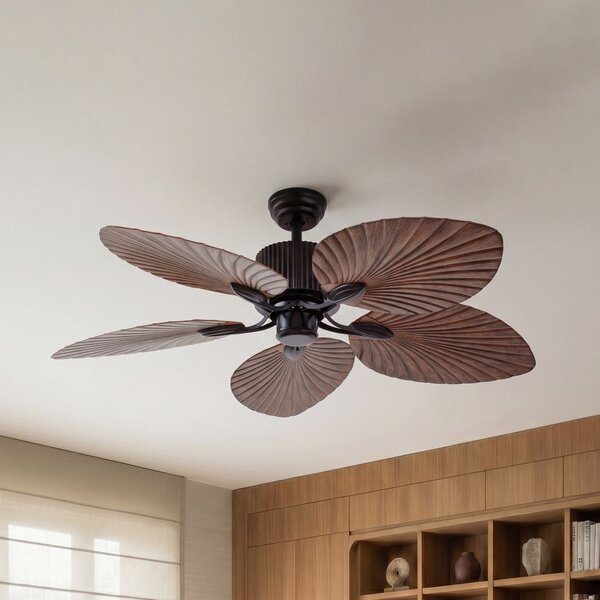 Lucande Ventilator de tavan Silvaris, Ø 132 cm, aspect lemn, DC, silențios, Lemn, Camera de zi / sufragerie, Plastic, Scandinavă