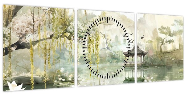 Tablou - Lac Chinezesc (cu ceas) (90x30 cm)