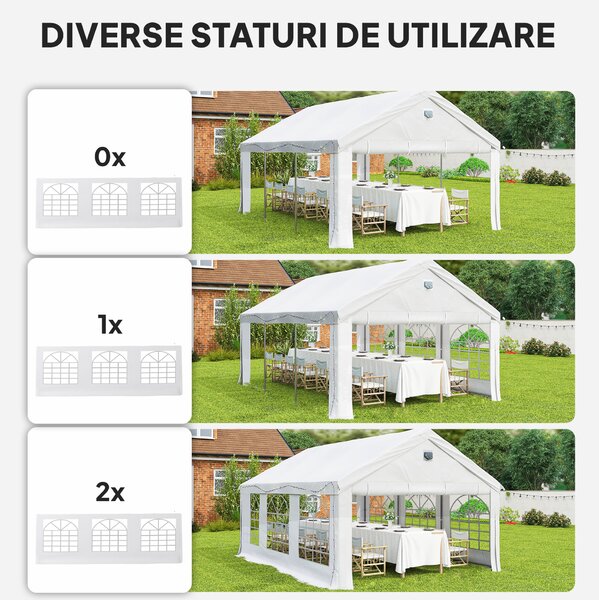 Outsunny Cort pentru Petreceri 4x6 m cu Ferestre și 4 Pereți Laterali Demontabili, din Oțel și PE, Alb | Aosom Romania