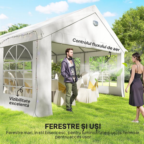 Outsunny Cort pentru Petreceri 4x6 m cu Ferestre și 4 Pereți Laterali Demontabili, din Oțel și PE, Alb | Aosom Romania