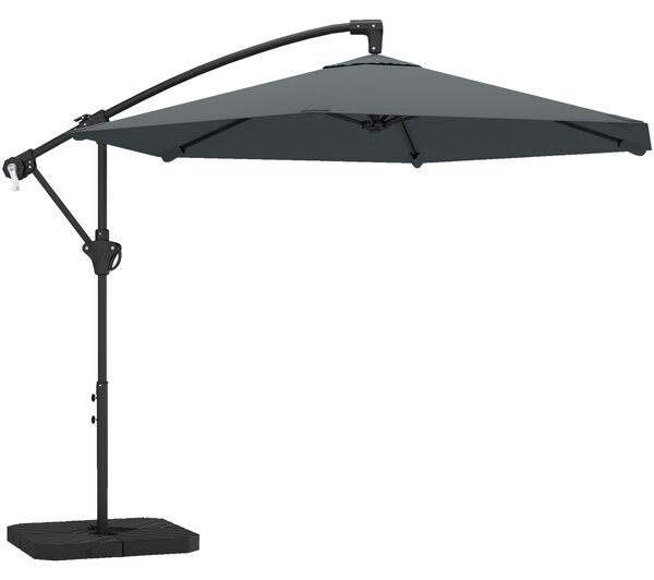 Outsunny Umbrelă de Grădină Offset 3x3 m, Umbrelă de Exterior cu Greutăți Reumplibile, Bază în Formă de Cruce, Sistem de Blocare, Manivelă, pentru Piscină Terasă, UV 30+, Gri Închis | Aosom Romania