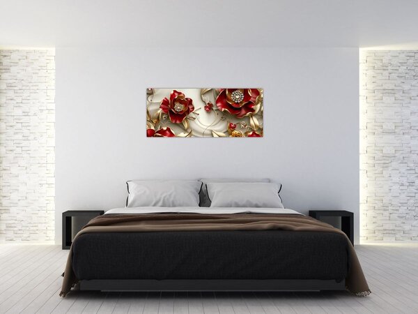 Tablou - Flori 3D Roșu-Auriu (120x50 cm)