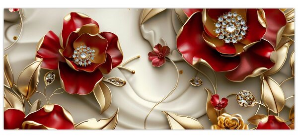 Tablou - Flori 3D Roșu-Auriu (120x50 cm)