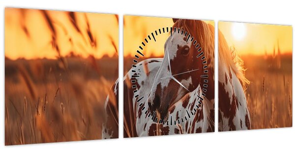 Tablou - Cal la Apus (cu ceas) (90x30 cm)