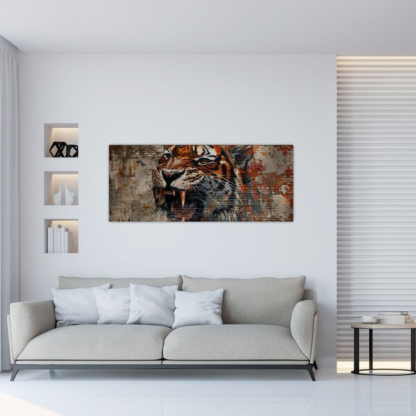 Tablou - Tigru din Cărămizi (120x50 cm)
