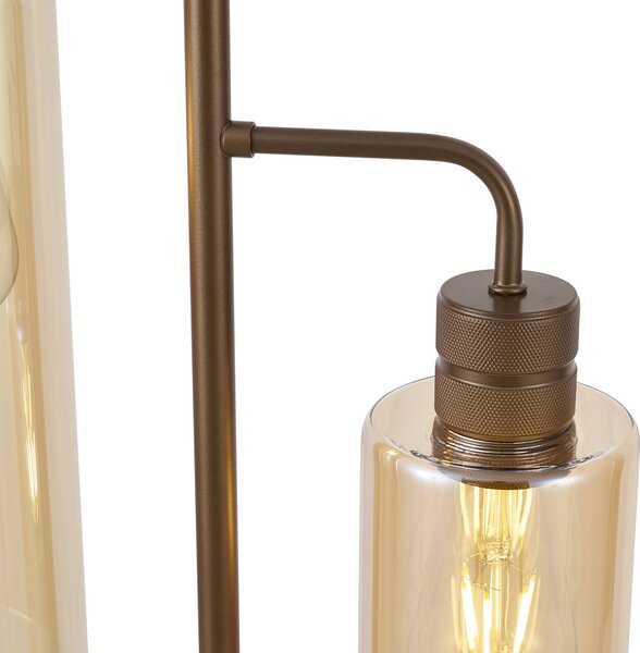 Lampă de podea Hotel Chic bronz închis cu sticlă ambră 2 lumini - Stavelot