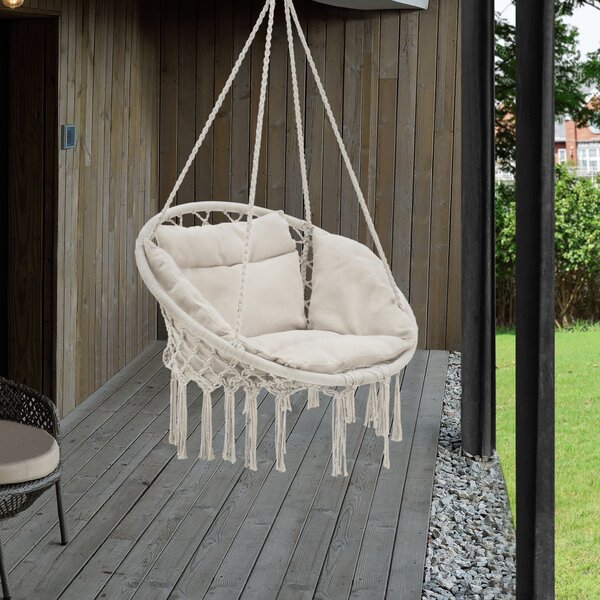 Scaun suspendat cu perna pentru sezut, crem - P73694379