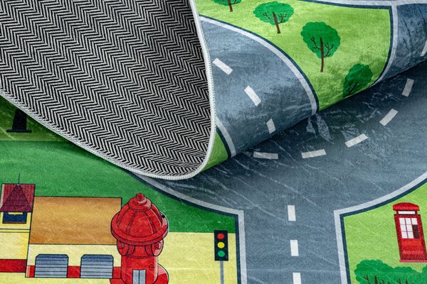 BAMBINO 9028 covor lavabil Oraș, străzi pentru copii anti-alunecare - verde / gri
