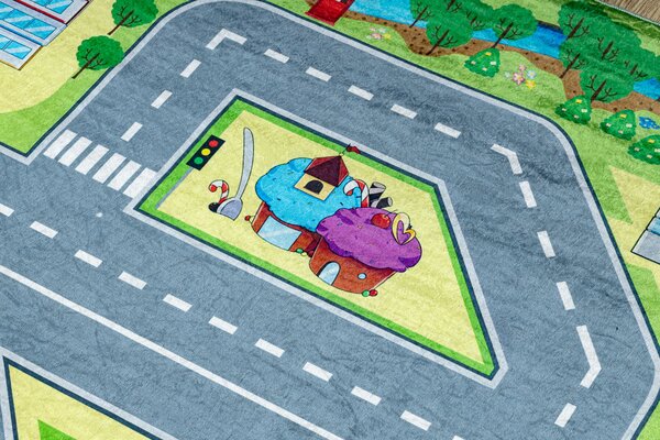 BAMBINO 9028 covor lavabil Oraș, străzi pentru copii anti-alunecare - verde / gri