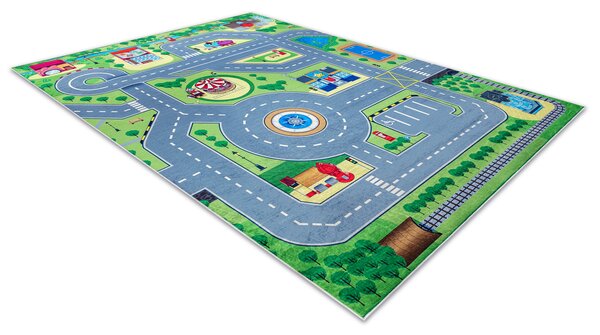 BAMBINO 9028 covor lavabil Oraș, străzi pentru copii anti-alunecare - verde / gri