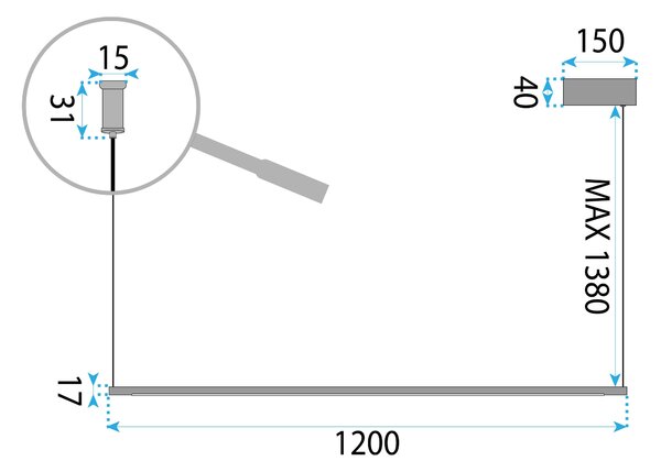 Lampă suspendată LHJ031-CP 120 cm NEGRU