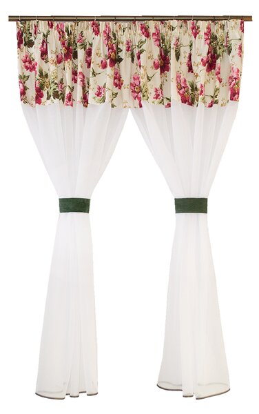 Perdea Velaria in alb si flori burgundy, 285x160 cm