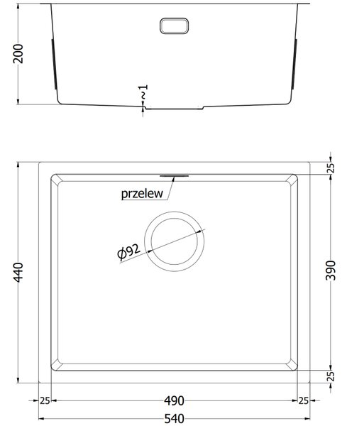 Chiuvetă Mexen Trixo din oțel inoxidabil cu 1 compartiment, 540 x 440 mm, auriu periat, 6414541000-55