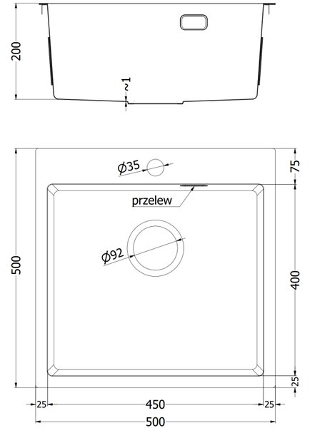 Chiuvetă Mexen Solix, din oțel inoxidabil cu 1 compartiment, 500 x 500 mm, auriu periat, 6407501000-55