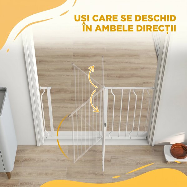 PawHut Poartă de Siguranță pentru Câini din Oțel și ABS, Poartă Extensibilă pentru Câini pentru Scări și Uși, 75-115 cm, Alb