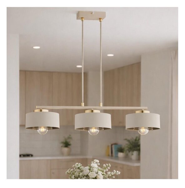 Brilagi - Lustră suspendată pe cablu SPRING 3xE27/60W/230V bej/auriu