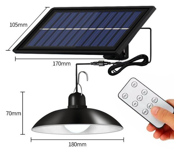 Lampa solara suspendata, telecomanda, 90 Lm/W