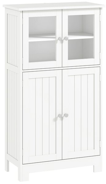 Kleankin Mobile Bagno con 2 Armadietti e Ante in Vetro, Mobiletto Bagno Salvaspazio con Ripiano Regolabile, Armadietto da Terra per Sala da Pranzo, Salotto, Soggiorno, Cucina, 60x30x108.5 cm, Bianco | Aosom Romania