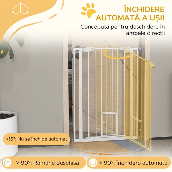 PawHut Poartă Reglabilă pentru Câini cu Ușă Mică și Montare prin Presiune, 74-80x104.1 cm, Alb | Aosom Romania