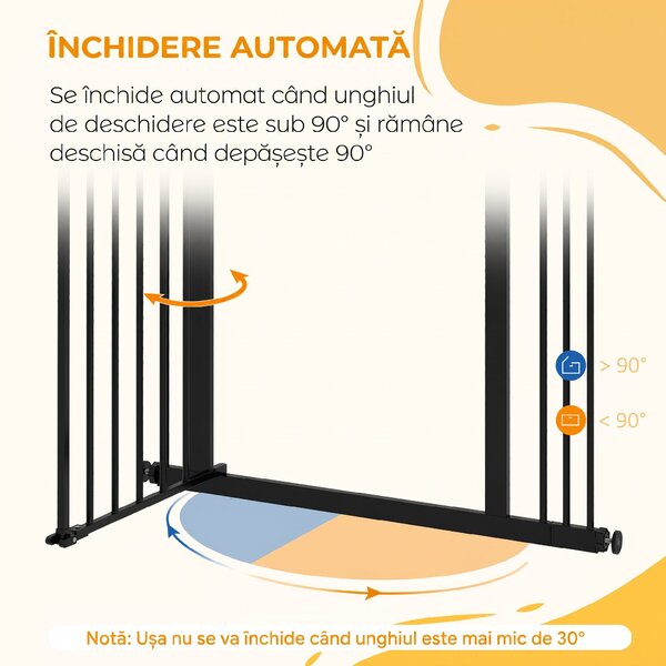 PawHut Poartă de Siguranță pentru Câini cu 2 Extensii, Lățime Reglabilă și Închidere Automată, 74-87x77 cm, Negru | Aosom Romania