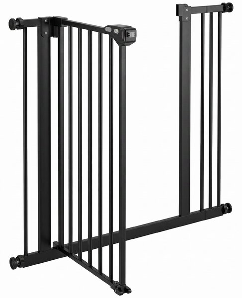 PawHut Poartă de Siguranță pentru Câini cu 2 Extensii, Lățime Reglabilă și Închidere Automată, 74-87x77 cm, Negru | Aosom Romania