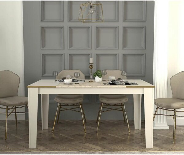 Masa VEYRON, crem/bej cu efect de marmura, PAL melaminat, 145x85x76 cm
