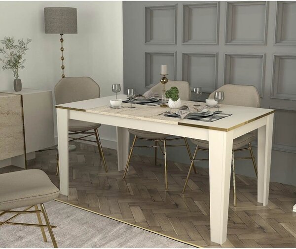 Masa VEYRON, crem/bej cu efect de marmura, PAL melaminat, 145x85x76 cm