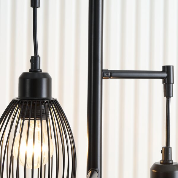 HOMCOM Lampadar Industrial cu 3 Abajururi și Intensitate Regulabilă, 30x30x170.5 cm, Negru | Aosom Romania