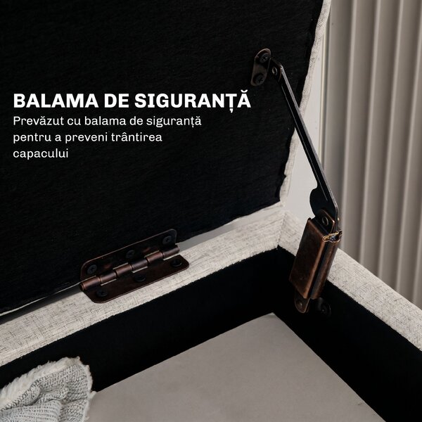 HOMCOM bancă cu spațiu de depozitare 110 x 39 x 45 cm din material cu aspect de in, picioare din lemn de cauciuc, capacitate 220 kg, bej | Aosom Romania
