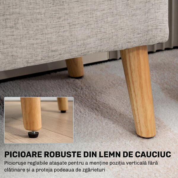 HOMCOM bancă cu spațiu de depozitare 110 x 39 x 45 cm din material cu aspect de in, picioare din lemn de cauciuc, capacitate 220 kg, bej | Aosom Romania