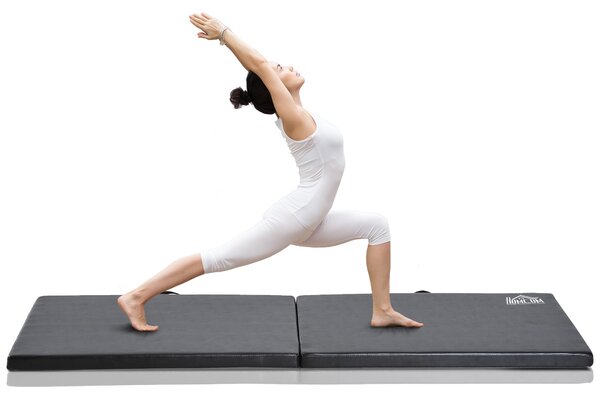 HOMCOM Tapet de Gimnastică Pliabil, Tapet Fitness Gros de 5 cm și Antialunecare, 180x60x5 cm, Negru | Aosom Romania