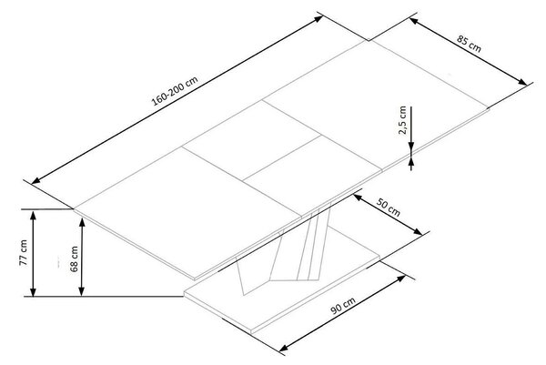 Masa SALVADOR, gri, 160/200x90x77 cm