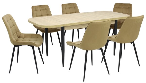 Set masă extensibilă Viena Stejar cu 6 Scaune Onix Bej