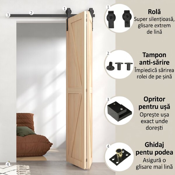 HOMCOM Set pentru Ușă Glisantă din Oțel Carbonat Negru 122x0.5x4 cm | Aosom Romania