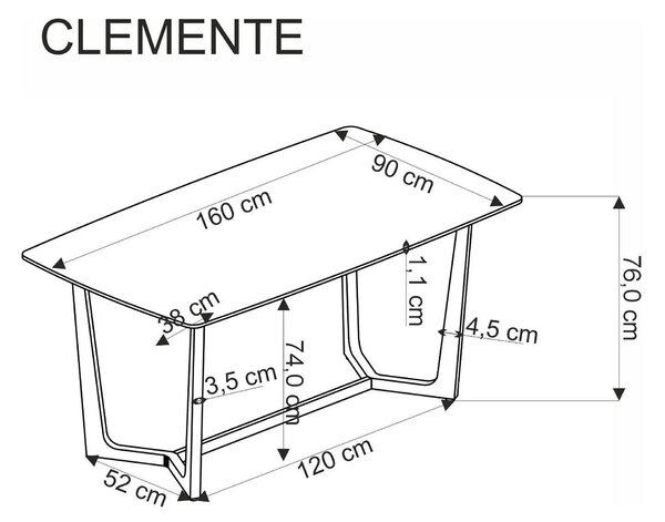 Masa CLEMENTE, alb/auriu, ceramica/metal, 160x90x76 cm