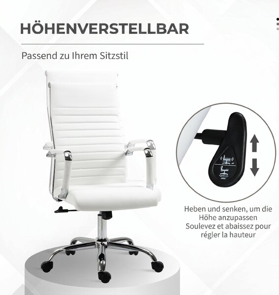 Vinsetto Scaun de birou ergonomic din piele ecologică, cu rotire și balans, 54x62x104-114 cm, alb | Aosom Romania