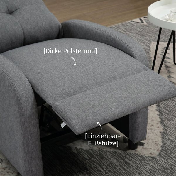 HOMCOM Fotoliu Reclinabil 155° max în Țesătură cu Efect de In Gri cu Suport pentru Picioare, 67x87x98 cm | Aosom Romania