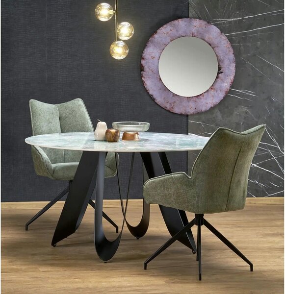 Masa GIOVANI, verde/negru, ceramica/metal, 135x135x76 cm