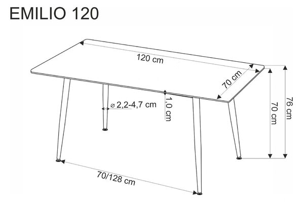Masa EMILIO 120, alb/negru, ceramica/metal, 120x70x76 cm