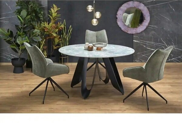 Masa GIOVANI, verde/negru, ceramica/metal, 135x135x76 cm