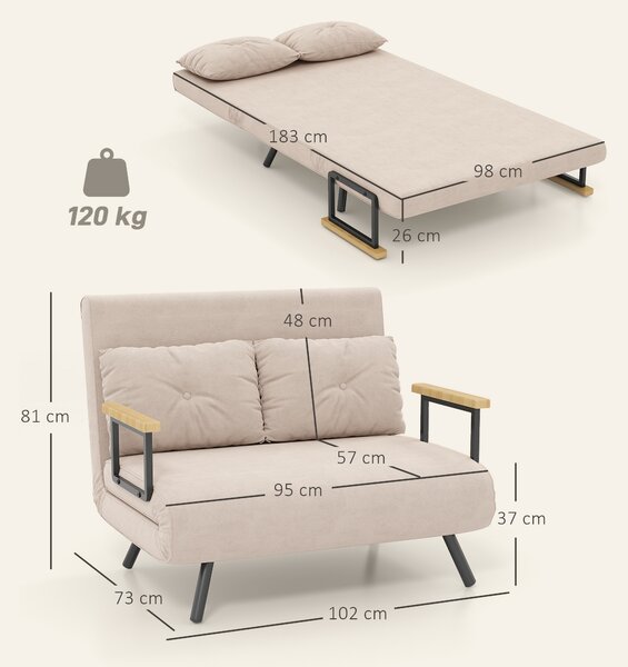 HOMCOM Canapea Pat de 2 Locuri cu Spătar Reglabil pe 5 Nivele și 2 Perne din Material Capitonat, 102x73x81 cm, Negru | Aosom Romania