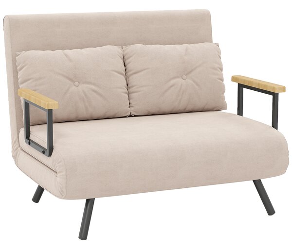 HOMCOM Canapea Pat de 2 Locuri cu Spătar Reglabil pe 5 Nivele și 2 Perne din Material Capitonat, 102x73x81 cm, Negru | Aosom Romania